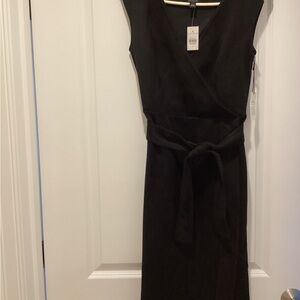 Ann Taylor Elegant Faux Suede Belted Black Wrap Dress